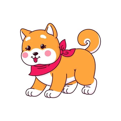 Cartoon Kawaii Cute Pet Shiba Inu Dog Puppy Character Lounges Stock