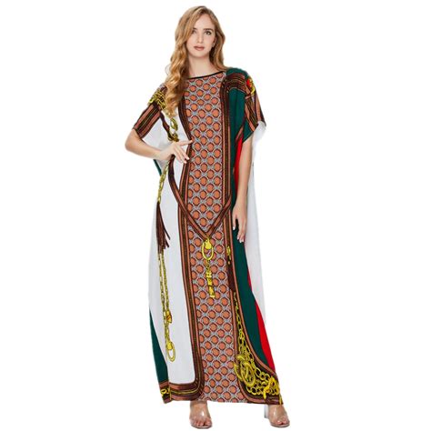 Women Dress Big Size Printed Muslim Ladies Swing 2xl Loose Round Neck