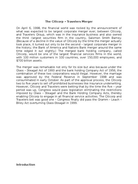 finance  case study sample   citigroup glass steagall