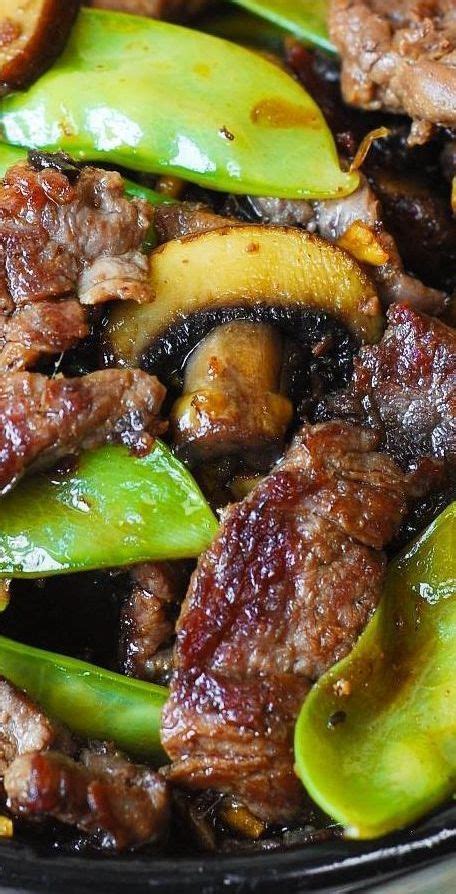 Asian Beef With Mushrooms And Snow Peas Ricette Con Piselli Idee Pasto Sano Ricette Con Manzo