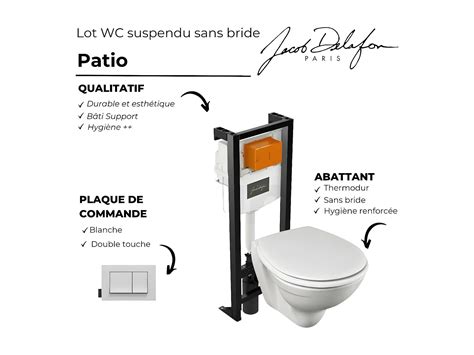 Pack Wc Suspendu Sans Bride Jacob Delafon Patio Porte Rouleau Eo Moderne