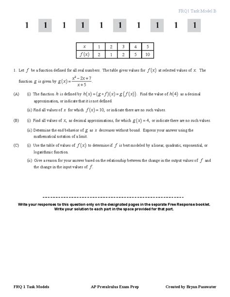 Frq B Frq Task Model B Frq Task Models Ap Precalculus Exam Prep