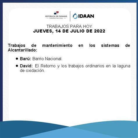 IDAAN on Twitter Chiriquí Trabajos de reparación y mantenimiento en