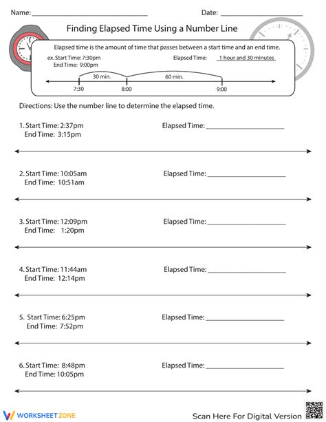 Finding Elapsed Time Using A Number Line Worksheet