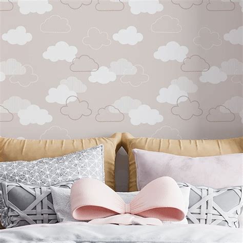 Papel de Parede Adesivo Vinil Nuvens Céu Rosa Bebê Nude Quarto Infantil Deliquadros
