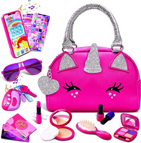 Fftroc Unicorns Pretend Play Toddler Girl Purse With Makeup