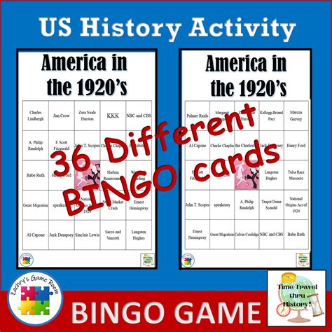 Roaring Twenties America In The S Bingo Review Game Activity