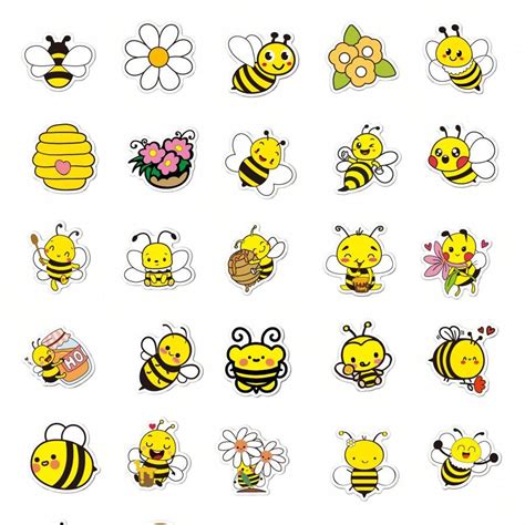 50pcs Cute Cartoon Bee Sticker For Decoration Of Laptops Suitcases And Phonesdiy Craft Hand