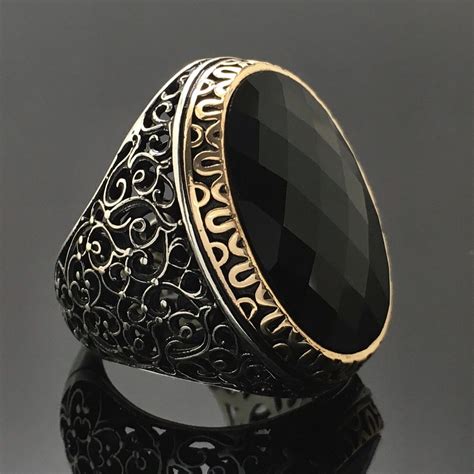 925 Sterling Silver Mens Ring With Black Onyx Unique Elegant Etsy