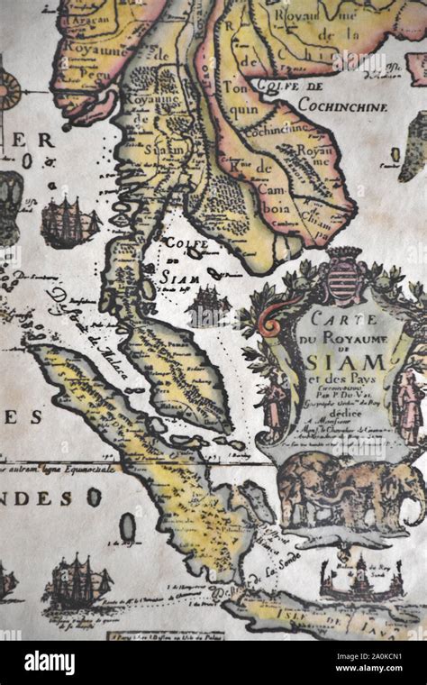 An antique map of the old, historic, ancient Siam (todays Thailand ...