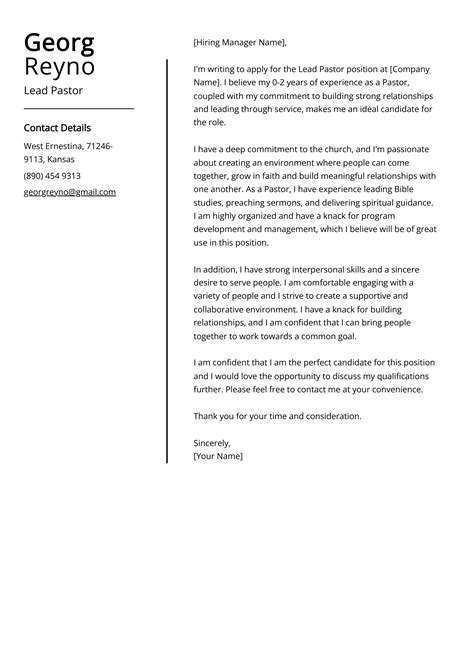 Lead Pastor Cover Letter Job Description Sample Guide