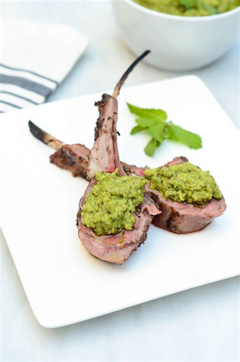 Herb Crusted Rack Of Lamb With Mint Pea Pesto Caligirl Cooking