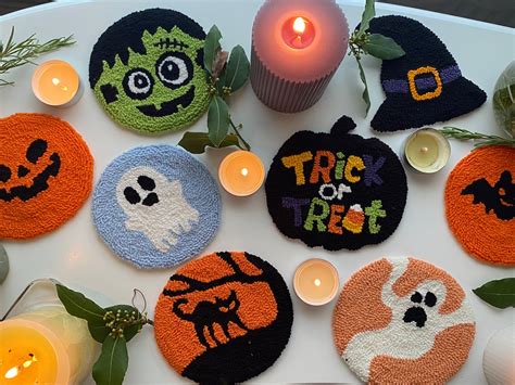 Spooky Halloween Punch Needle Coaster Halloween Gift Etsy