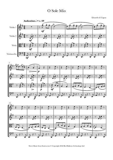 Eduardo Di Capua O Sole Mio Sheet Music For String Quartet 8notes