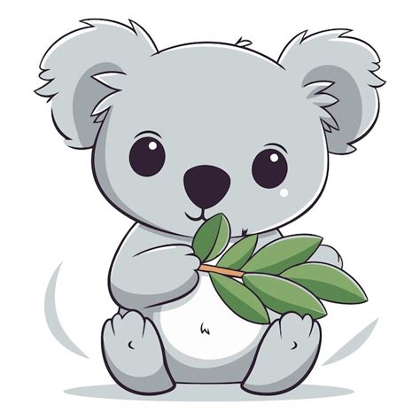 Premium Vector Cute Koala Holding A Green Leaf Vector Cartoon