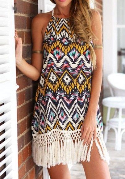 Multicolor Floral Print Tassel Halter Backless National Dress Moda