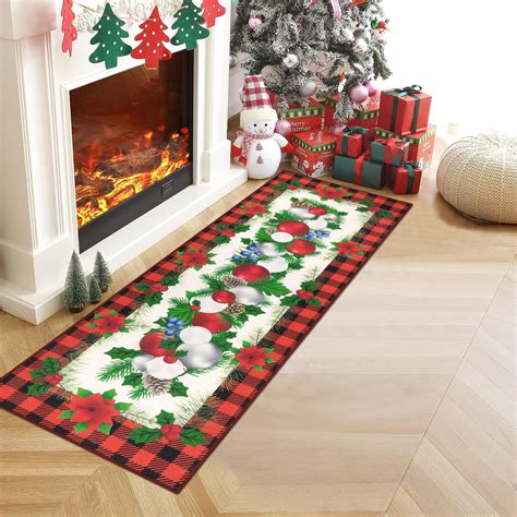 Meyjey X Christmas Runner Rug Non Slip Low Profile Indoor