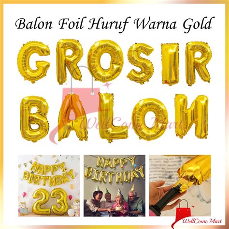 Jual Balon Foil Huruf Warna Gold 40cm Ballon Alfabet Happy Birthday