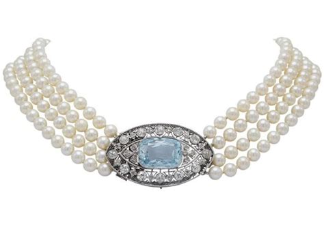 Antique Edwardian Aquamarine And Pearl Necklace In P 502049