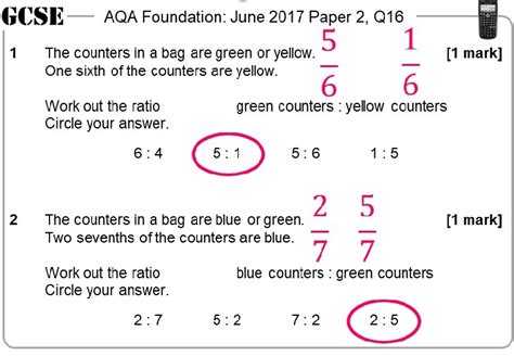 Fractions To Ratios Foundation Gcse Questions Aqa These