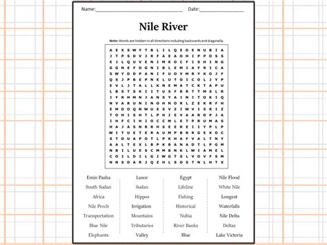 Nile River Word Search Puzzle Worksheet Activity Teaching Resources