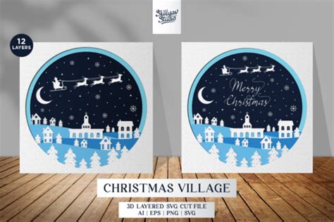 3D Christmas Village SVG Papercut Paperc Graphic By Skillyas Studio