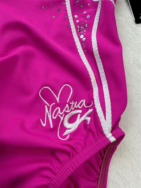 New Nastia Liukin Gymnastics Leotard Gk Elite Sequin Bling Pink White