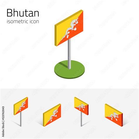 Bhutanese Flag Kingdom Of Bhutan Vector Set Of Isometric Flat Icons
