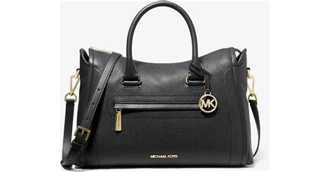 Michael Kors Carine Large Pebbled Leather Satchel In Black Lyst