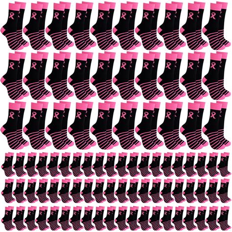 Xtinmee 100 Pairs Breast Cancer Awareness Socks Bulk Pink Ribbon Socks