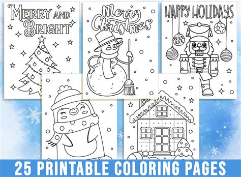 Christmas Coloring Pages Cute Winter Coloring Pages Hello Etsy