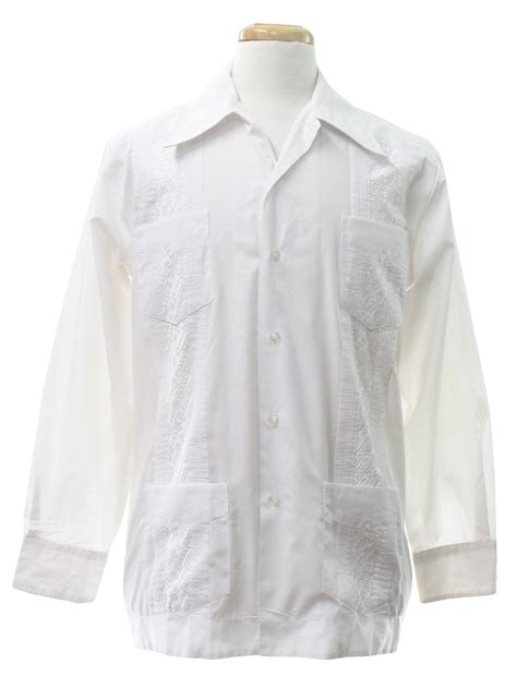 1970 S Retro Guayabera Shirt 70s Guayaberas Mens White Background