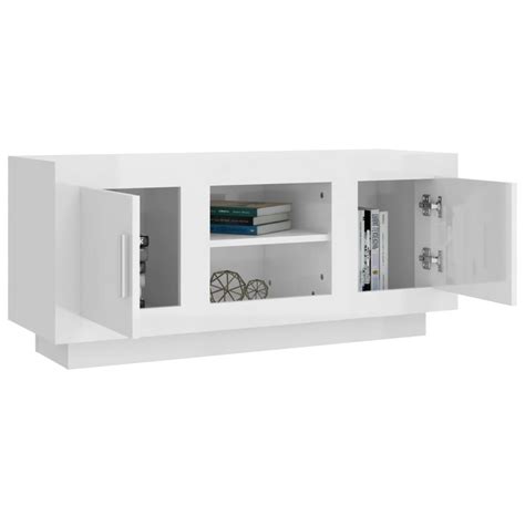 MOO Meuble TV Blanc brillant 102x35x45 cm Bois d ingénierie