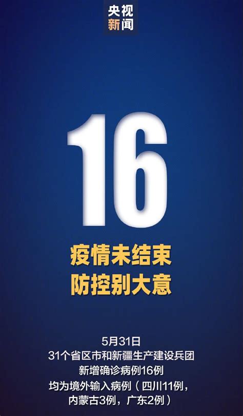 国家卫健委：5月31日全国新增新冠肺炎确诊病例16例 均为境外输入 国际在线