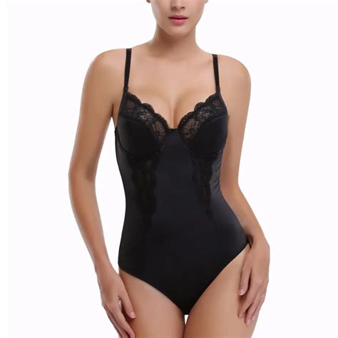 Yumdo Firm Control Bodysuit Strappy Push Up Bra Shapewear Lace