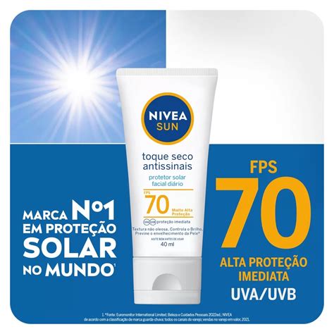 Protetor Solar Facial Nivea Sun Toque Seco Antissinais FPS 70 40ml