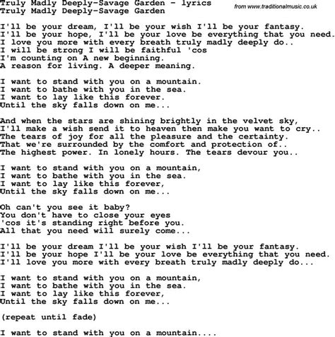 Truly Madly Deeply Song Love Lyrics For Truly Madly Deeply Savage