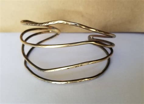 Wave Design Brass Cuff Bracelet Etsy