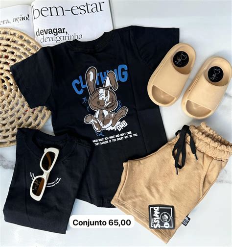 Conjunto Camiseta Cloting Preta Bermuda Teco Nude