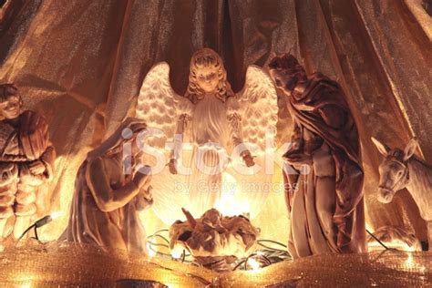 Religious Christmas Nativity Scene With Angel Stock Photo Royalty