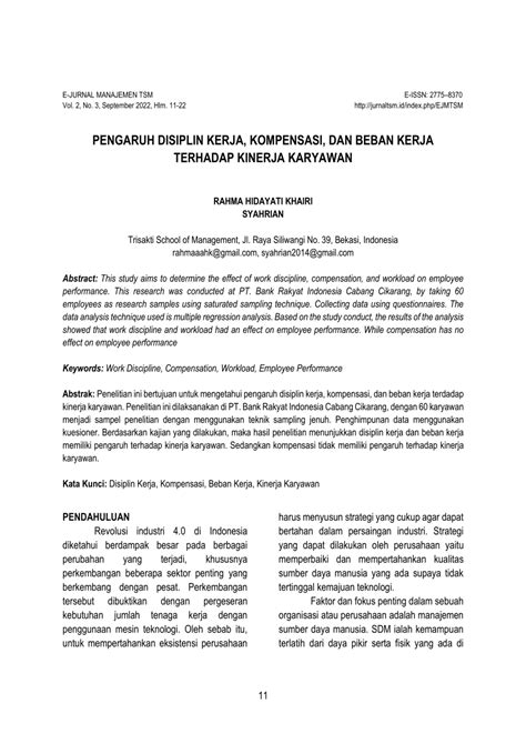 PDF PENGARUH DISIPLIN KERJA KOMPENSASI DAN BEBAN KERJA TERHADAP