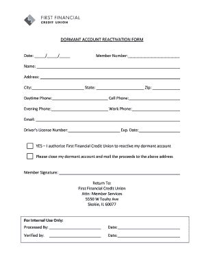 Fillable Online Dormant Account Form First Financial Credit Union Fax