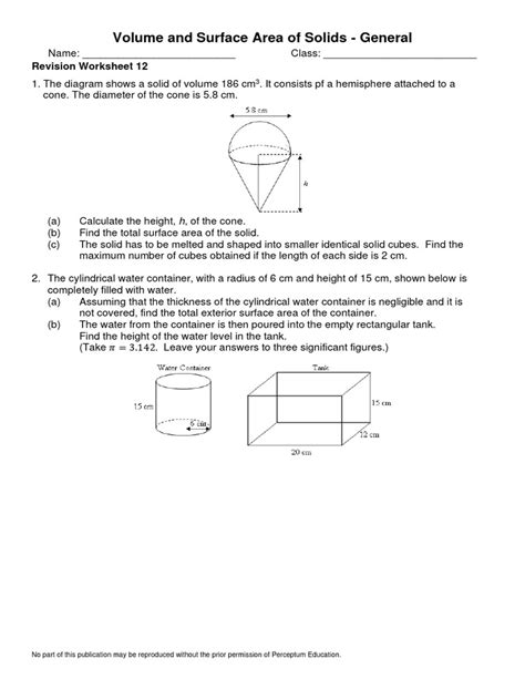 Volume And Surface Area Of Solids General 12 Pdf Area Geometric Shapes