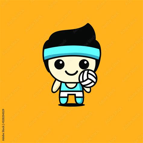 Cute Kawaii Volleyball Player Character Logo Icon Design Vector