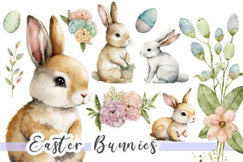 Easter Bunnies Watercolor Bunny Bundle Graphic By Magiclily Creative