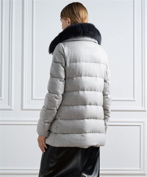 Moorer Dorado Fur Gray Down Jacket Made Of Wool And Cashmere With Fox