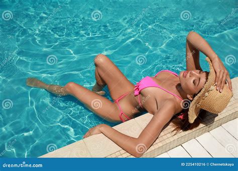 Beautiful Woman Wearing Bikini In Swimming Pool Stock Photo Image Of