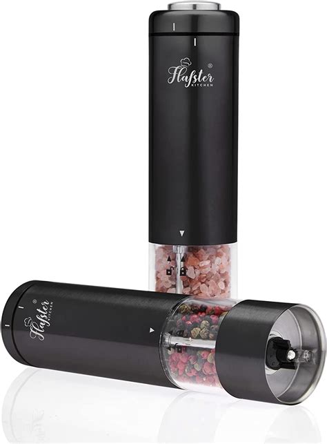 Black Electric Salt And Pepper Grinder Set With Stand Flafster Kitchen