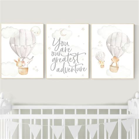 Nursery Decor Gender Neutral Hot Air Balloon Elephant Etsy