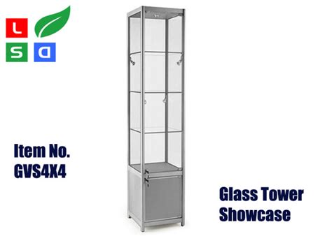 400x400x1800mm Glass Tower Display Case Mr16 Led Spot Lighting Glass Showcase Tower